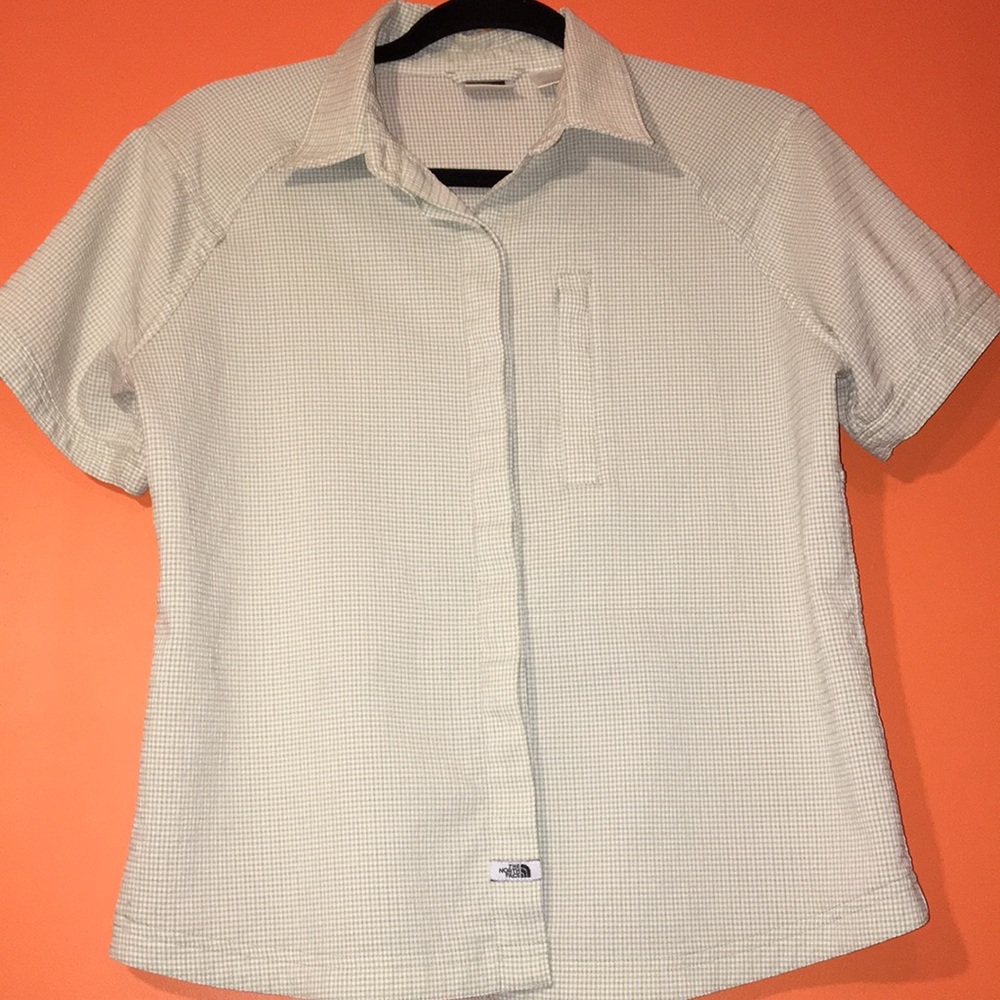 The North Face Woman’s Button Up Short Sleeve Shirt Mini Gingham Light Green Med